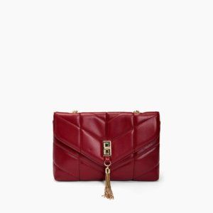 Tassel quilted vegan leather crossbody red